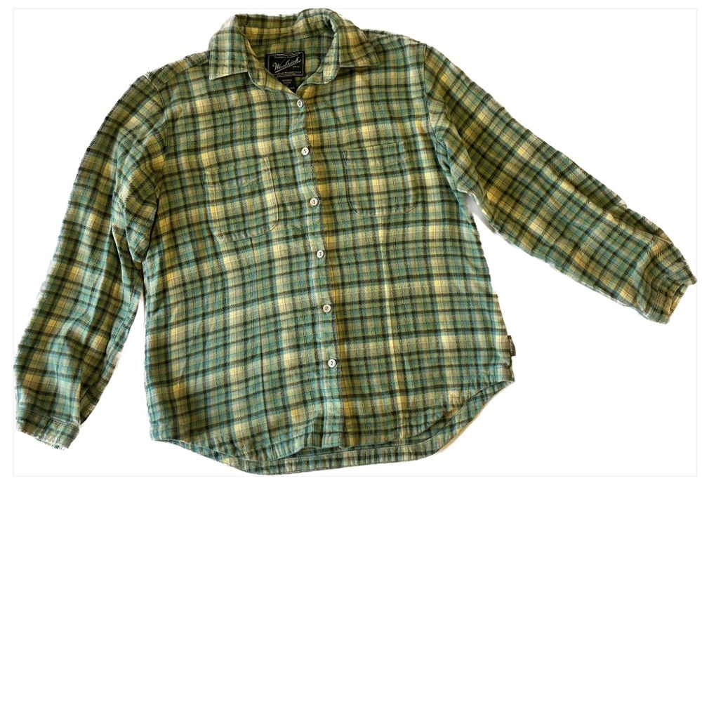 Women’s Woolrich Vintage Flannel Top Size Small (Petite) Green Plaid Button-Down